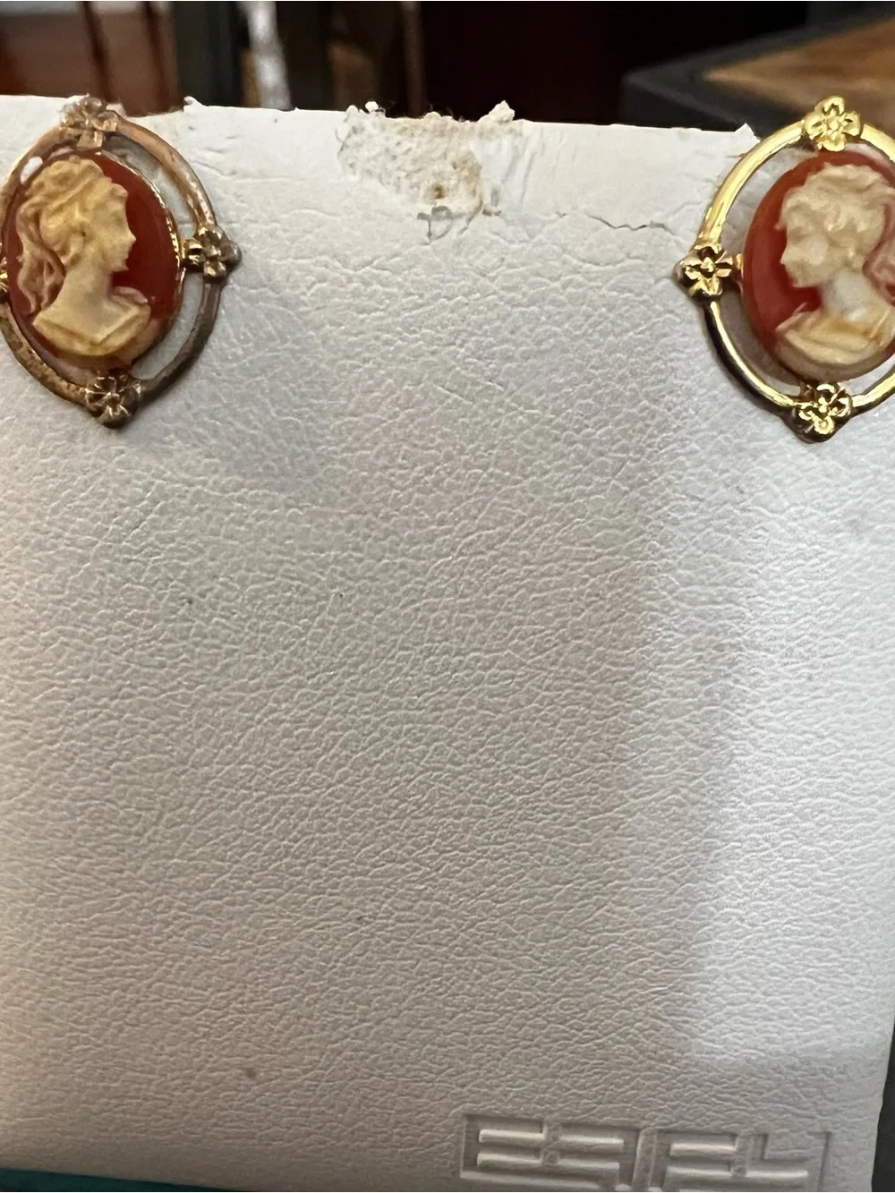 Gold-Tone Red Cameo Stud Earrings - Classic Women's Jewelry